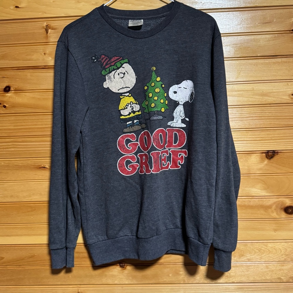 Peanuts Festive Christmas Good Grief Gray Crewneck Sweatshirt Small (34/36)